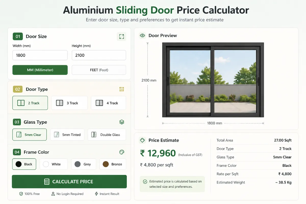 Aluminium sliding window price calculator