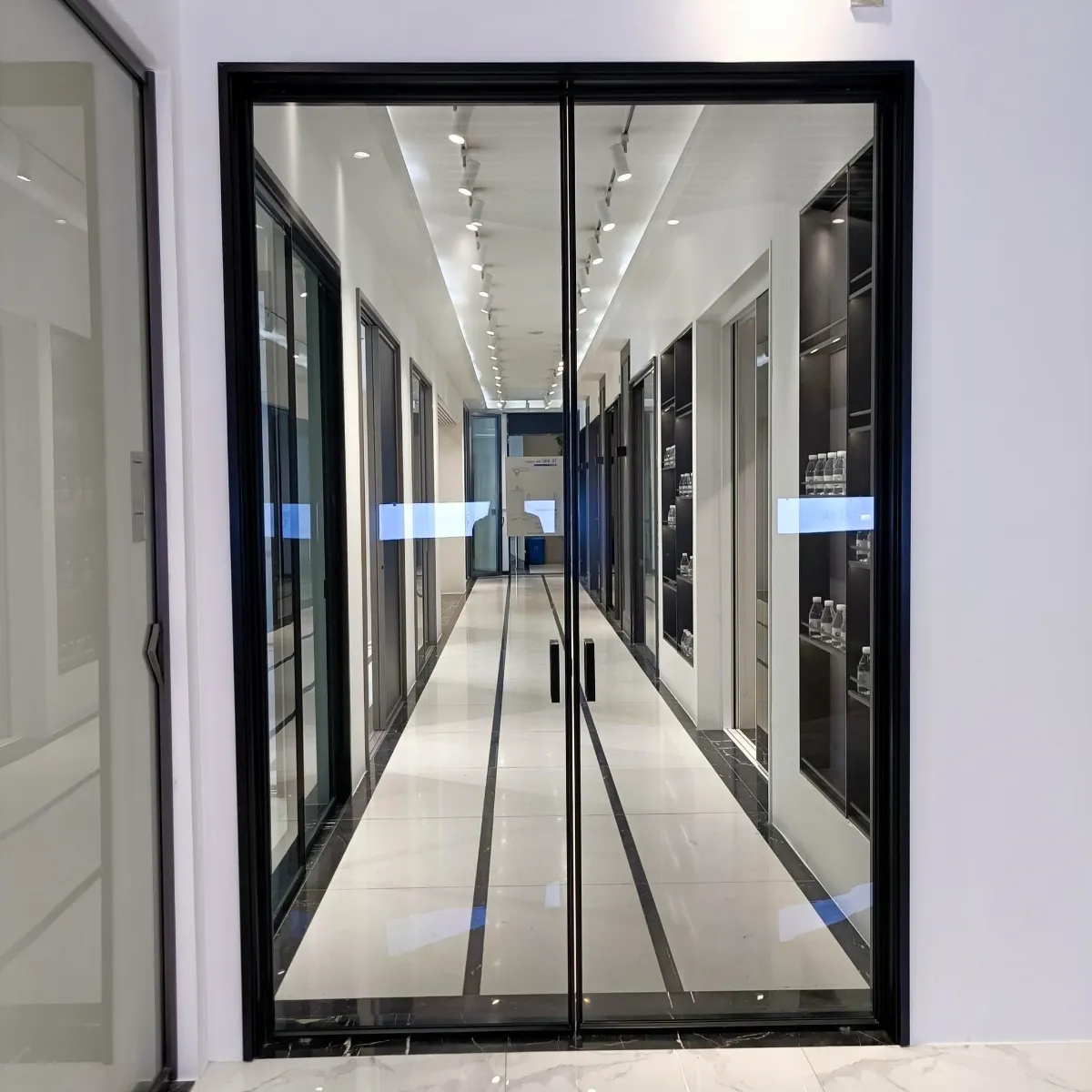 Fold and sliding gate with imported slim aluminium profiles and fluted glass