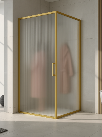 Slim gold profile fluted shower glass partition with imported hardware