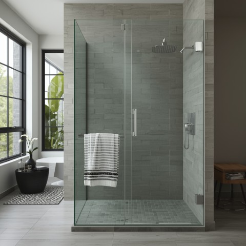 Frameless shower glass door with 10mm toughened glass and imported hardware