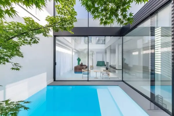 Slimline windows with glass pergola